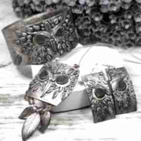Komplet biżuterii "sowy" kameleon, bransoletka kolczyki, wiszące