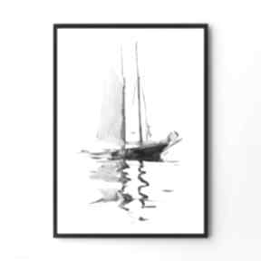 Samotny rejs - 30x40 cm hogstudio plakat, obrazek, plakaty, statek, delikatny rysunek