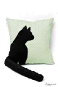 Poduszka kot z ogonem, kotem 3d wystającym czarny, zielona uszyciuch dla kociary, z kotkiem