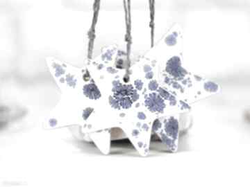 Pomysł na prezent. 3 ceramiczne gwiazdki choinkowe - śnieg dekoracje świąteczne fingers art