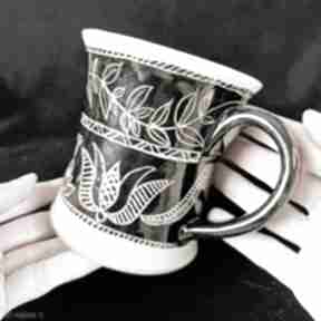 Kubek ceramiczny kaszub folk, toczony na kole kubki ceramika monamisa do kawy, duży, ręcznie