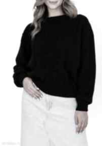 w warkoczowy wzór - swe323 czarny mkm swetry sweter, na jesień, z długim