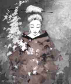 "gałązka wiśni" akryl na płótnie 120x100cm artystki a laube kobieta, adriana art japonka