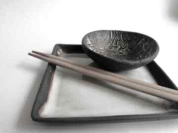 Komplet naczyń do 1 ceramika eva art rękodzieło, sushi, z użytkowa, czarna glina pomysł