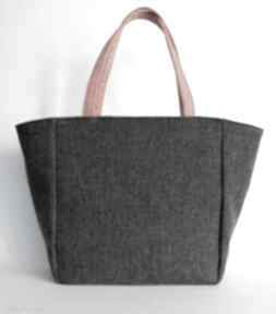 Shopper bag worek - tkanina dark grey i orange na ramię
