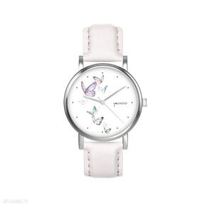 Zegarek mały - motyle skórzany, pudrowy róż zegarki yenoo, pasek, motyl, dziecięcy, dla niej