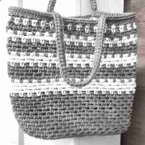 Dwukolorowa torba ze sznurka na ręczne sploty szydełkowa, torebka ramię, naturalne kolory