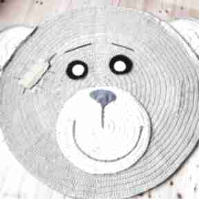 Dywan miś uszatek 85 cm pokoik dziecka rabarbar handmade, sznurek, bawełniany