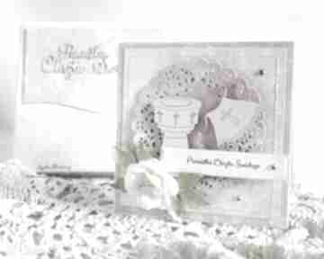 Na z białą szatką scrapbooking vairatka handmade chrzest święty, kartka chrzcielna