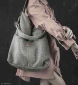 Szara torba w kształcie worka z plecionki tapicerskiej torebki bags philosophy kieszeniami