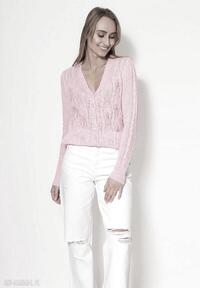 Sweter z głębokim dekoltem - swe267 baby pink mkm swetry