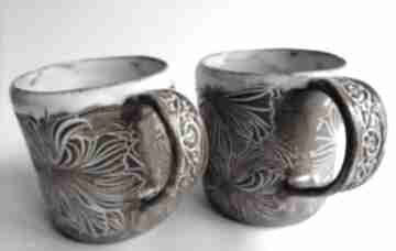 Dwa kubki "kwiatowo karmelowo" ceramika eva art rękodzieło, kubek z gliny, ręcznie zrobiony