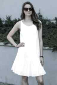 Sukienka biała, batyst haftowany, wiązana na ramiączkach, idealna lato lona boho, mini, wesele
