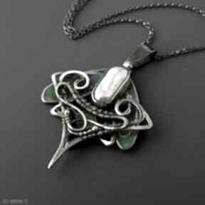 Chromodoris srebrny malowany naszyjnik z perłą biwa miechunka, metaloplastyka srebro, z wire