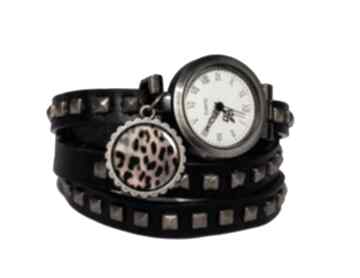 Gepard - zegarek bransoletka na skórzanym pasku eggin egg, cętki, ćwiekowany
