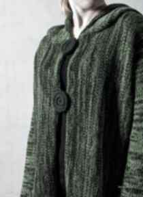 Zielony melanżowy z kapturem - arthermina swetry hermina sweter, melanż, rozpinany, wełna