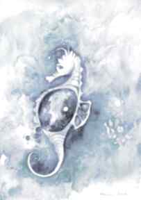 "galaktyczny konik" akwarela artystki plastyka adriany laube art, morski, zwierzęta, kosmos