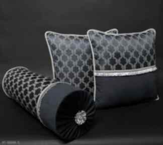 Poduszki dekoracyjne komplet 3 poduszek granat barok majunto, zestaw, wałek, welur