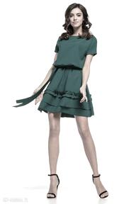 Sukienka z ozdobną falbanką na spódnicy, t267, zielony tessita elegancka - ściągnięta