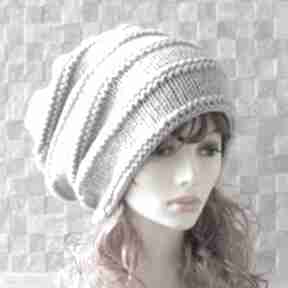 Oversize beanie czapka zimowa kolor light grey dredy fashion