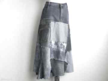 Patchworkowa jeans r 48 50 anita palmer art jeansowa spódnica, asymetryczna denim, zero