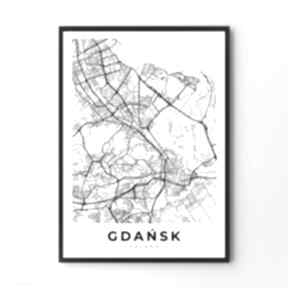 miasta gdańsk - format A4 hogstudio plakat, plakaty, na prezent, czarny, mapa