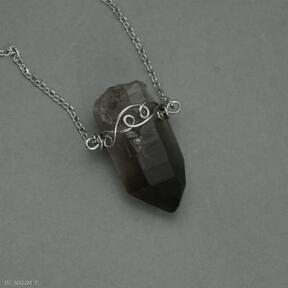 Naszyjnik minimalistyczny talizman kwarc dymny wire wrapping surowy agata rozanska