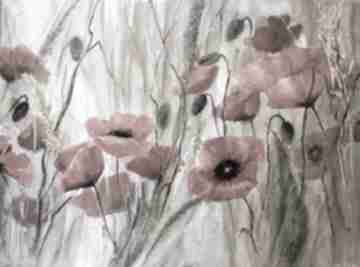 Makowa łąka, akwarela na papierze dekoracje lidia olbrycht paint, kwiaty sztuka, ręcznie