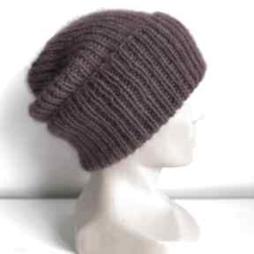 Ręcznie robiona czapka beanie aurea 100% baby merino plus moher i jedwab 34 17 wrzos nitkowe