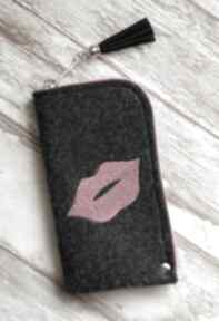 Filcowe etui na telefon - pink lips happy art smartfon, pokrowiec, haft, usta