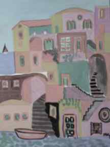 Obraz do salonu kolorowe miasto carmenlotsu, obrazy na zamówienie, malarstwo ekspresjonizmu