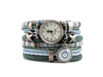 Zegarek bransoletka w stylu boho, niebiesko zielony z zawieszką zegarki megi mikos damski