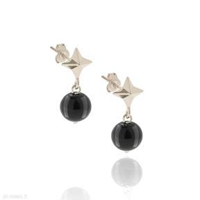 Kolczyki srebrne pozłacane z czarnymi perłami luo czarne, perły, sztyft, modne
