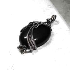 Czarny - kamień mocy m211 naszyjniki jan art onyks, wisiorek z onyksem, wire wrapping