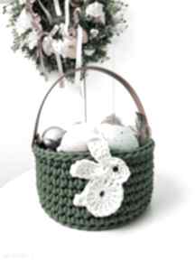 Zielony koszyk wielkanocny z naszywką zajączka dekoracje babemi love - z rączką, ze sznurka