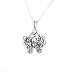 Srebrny naszyjnik motylek z cyrkonią naszyjniki ladyc błyszczący, z kryształkiem, biżuteria