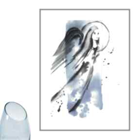 "anioł nr3" z cyklu "anioły w błękitach" - ręcznie malowana akwarela 30cm x 21cm ajan art