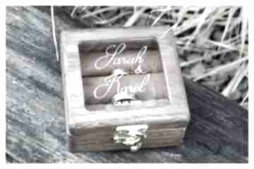 Grawerowane pudełko na obrączki z szybką, personalizowane, ślubne ślub tulito, prezent
