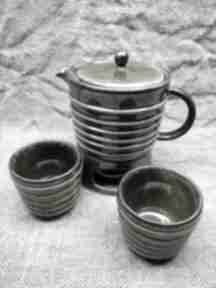Ceramika bolesławiec - oliwkowy zestaw - imbryk podgrzewacz: czarka herbata, prezent rękodzieło
