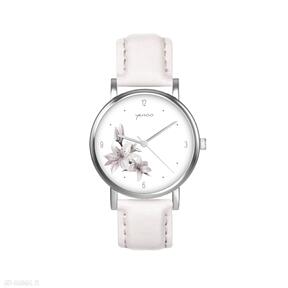 mały, pudrowy róż zegarki yenoo zegarek, skórzany pasek, lilia, kwiaty, dla niej