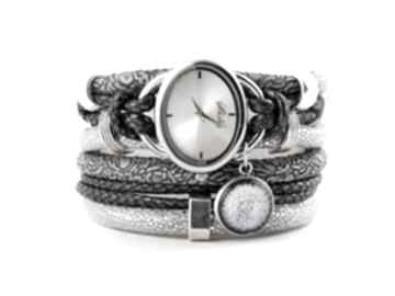 Zegarek-bransoletka srebrzysty, z dmuchawcem zegarki megi mikos