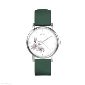 Zegarek mały - lilia silikonowy, zielony zegarki yenoo, pasek, kwiaty, dla mamy, prezent