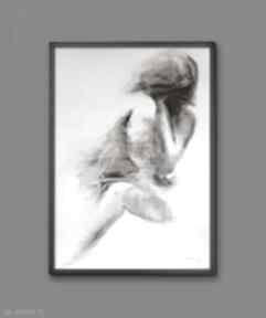 Czułość - 50x70 galeria alina louka kobieta plakat, mężczyzna obraz, czarno grafika, biały