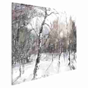 Obraz na płótnie - las zima drzewa w kwadracie 80x80 cm 62603 vaku dsgn kwiaty, liście