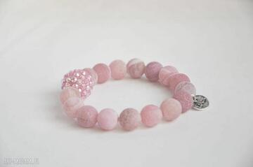 Bracelet by sis: różowa kula discoball w kamieniach agat, czerwony, luck, prezent