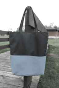Szoperka - czarna i dodatki niebieskie torebki niezwykle pakowna, prezent, laptop, piknik
