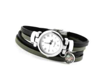 Zegarek-bransoletka w odcieniach zieleni z zawieszką zegarki