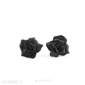Kolczyki - czarna róża wkrętki, sztyfty lili arts