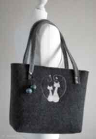 Filcowa torba - zakochane koty na ramię happy art torebka, haft, kotki, kropki, wiosna