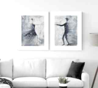 Zestaw 2 obrazów 30x40 cm wykonanych, taniec art krystyna siwek ręcznie malowany, do salonu